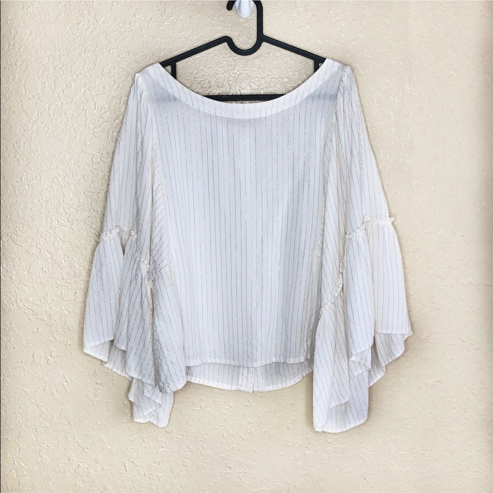 Floreat White & Gold Tinsel Flowing Sleeve Blouse